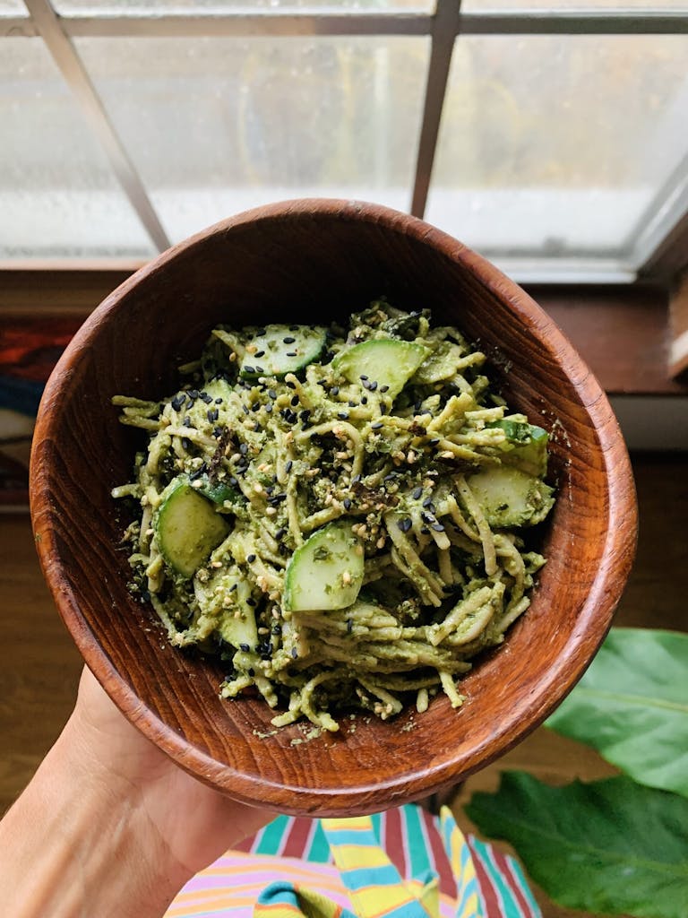 Cucumber soba noodle salad with seaweed pesto