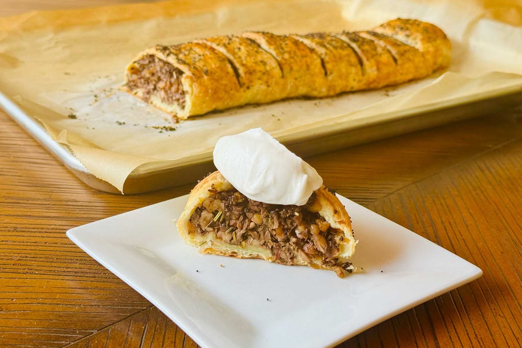 Mushroom and walnut strudel