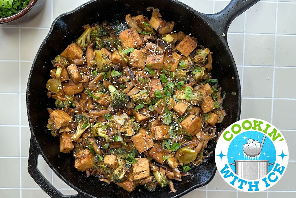 Bulgogi tofu, broccoli, and mushrooms