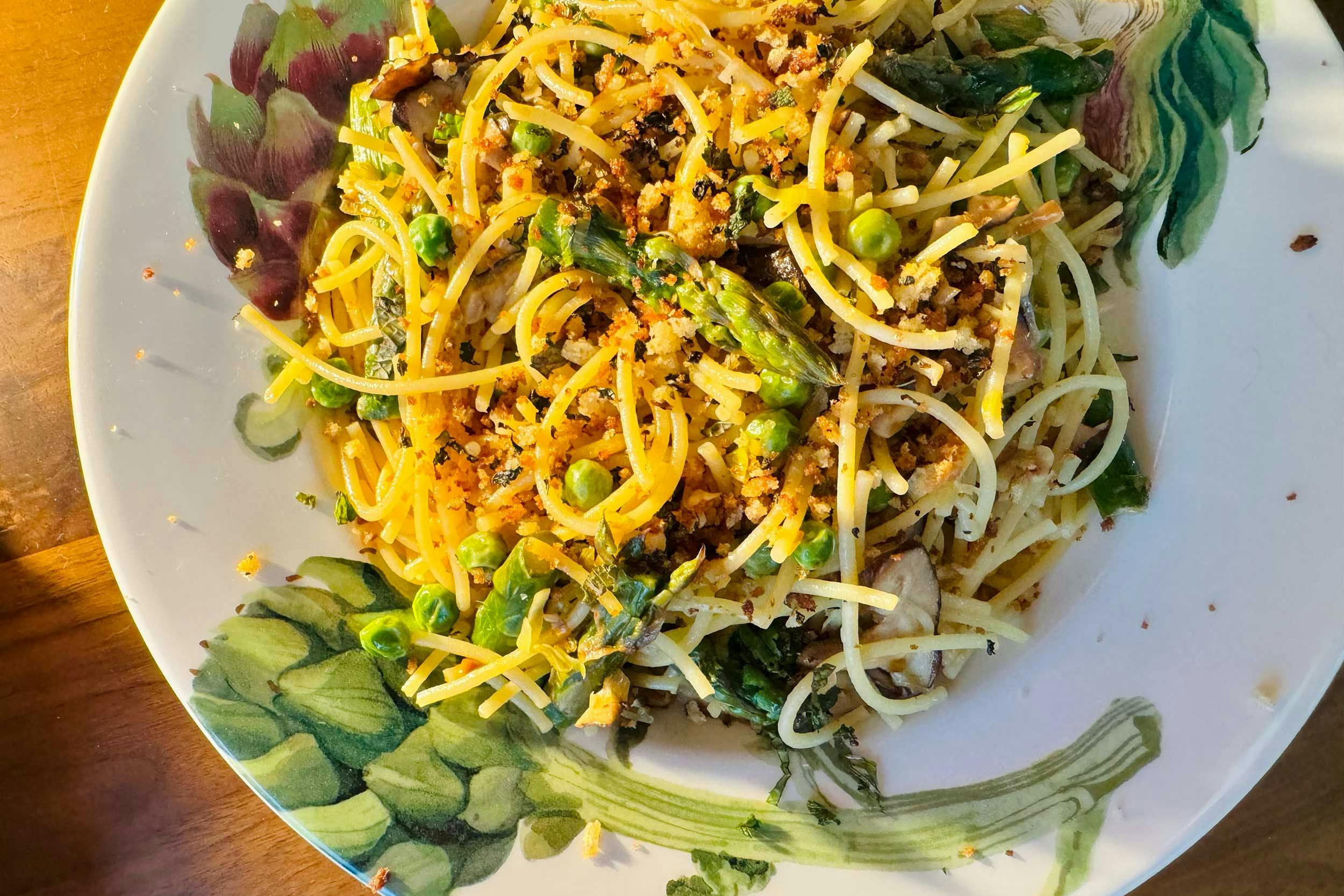 spaghetti with spring veggies