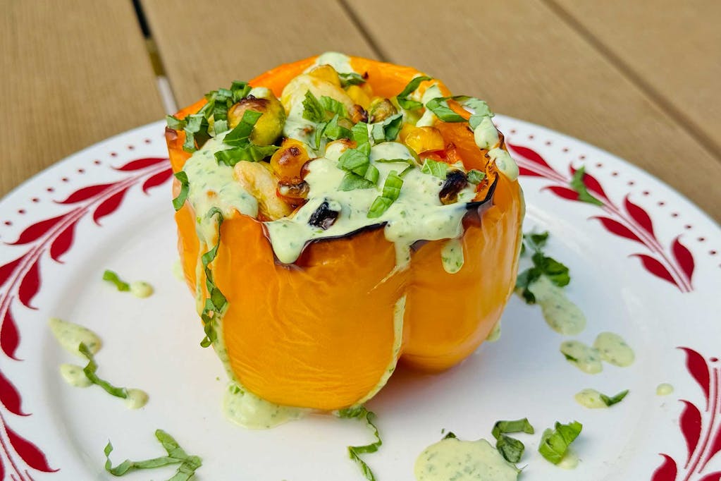 Air fryer succotash stuffed peppers