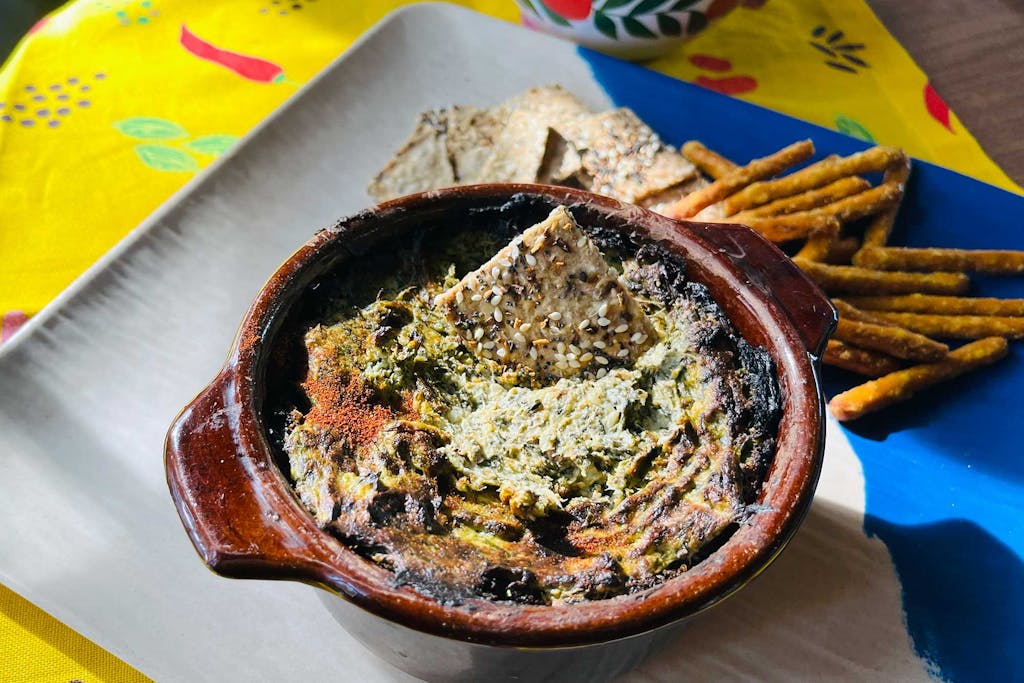 Any-greens and artichoke dip