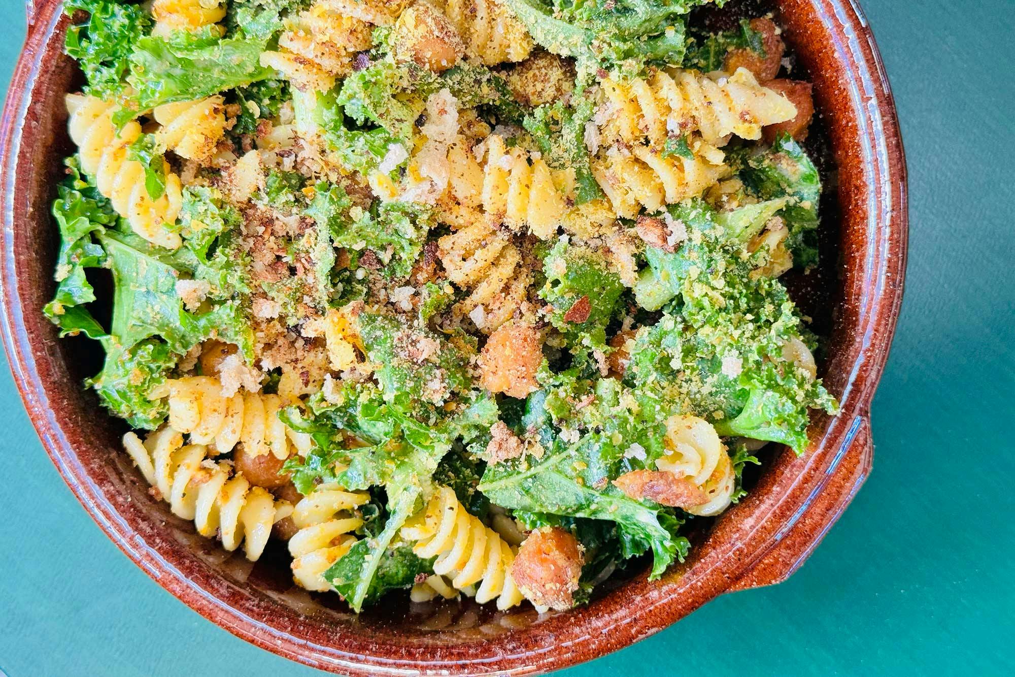 caesar pasta salad with kale