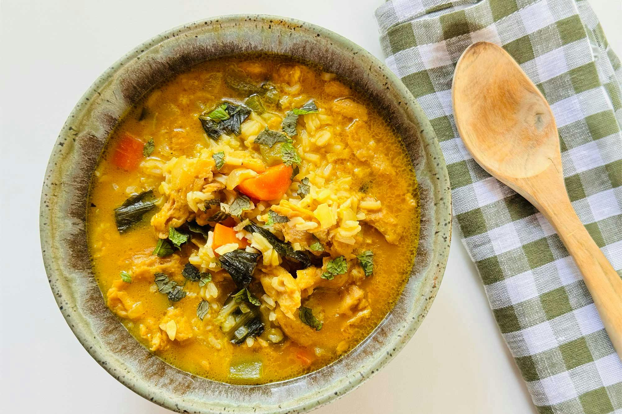 soy curl and rice soup