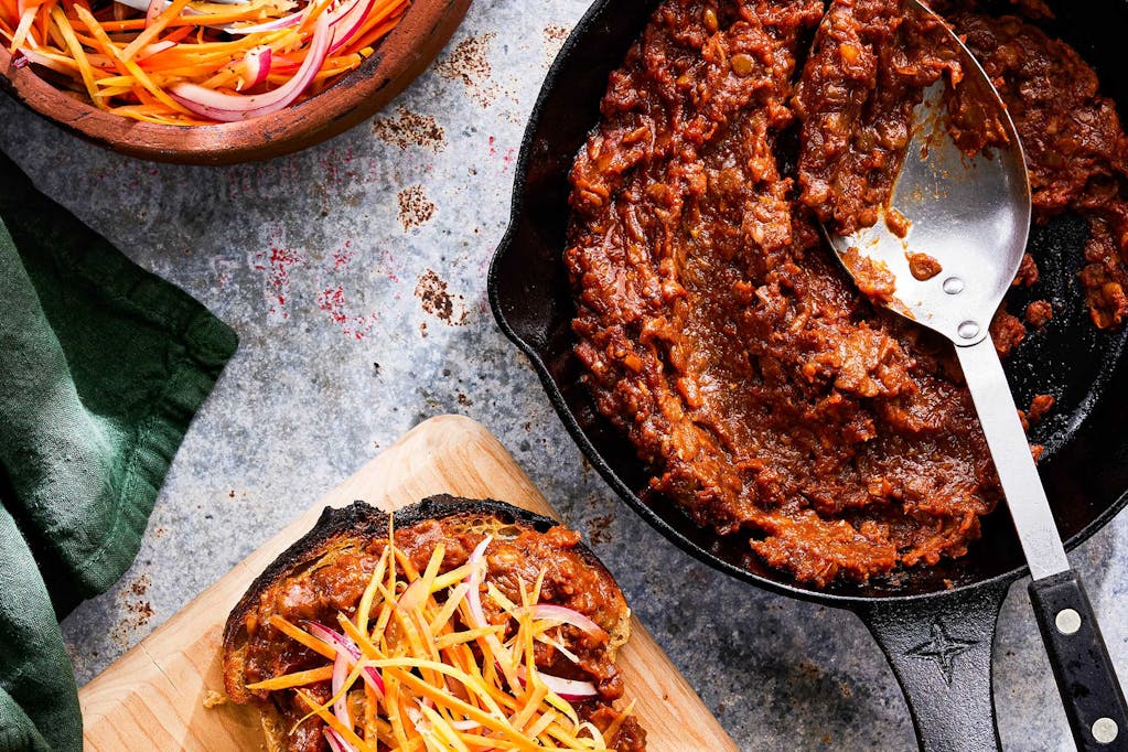 Lentil Sloppy Joes with spring slaw