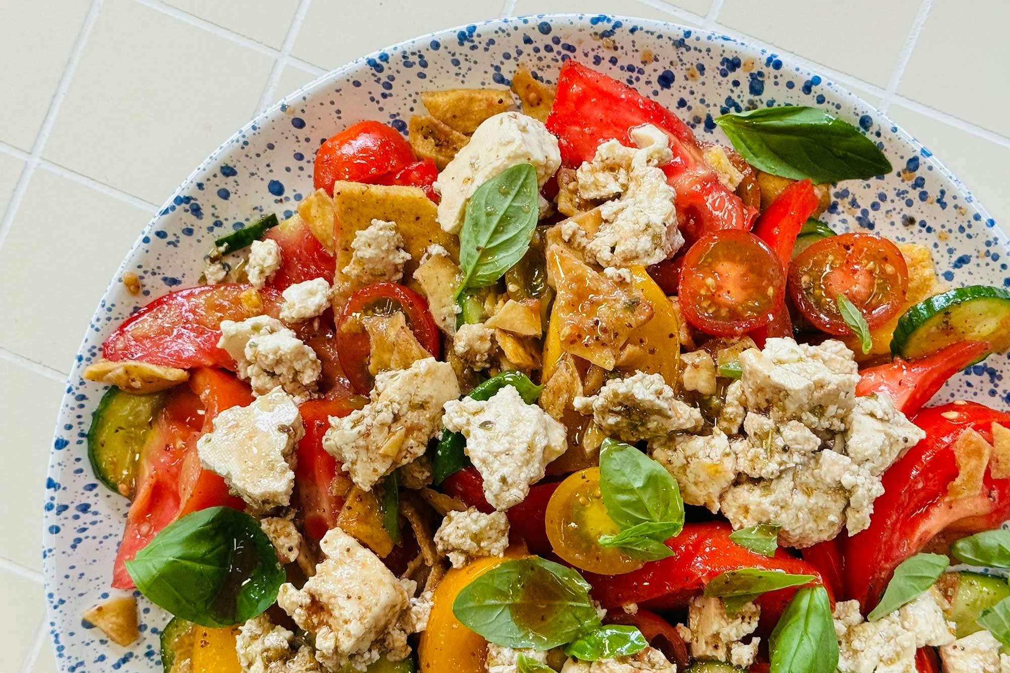 fatoush-ish tomato salad with tofu feta