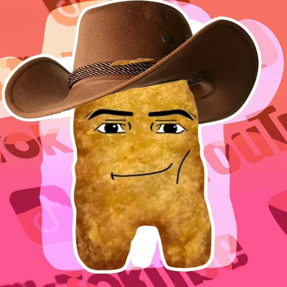 cotton eye joe Chicken Nugget with a roblox face and cowboy hat over tiktok and youtube logos