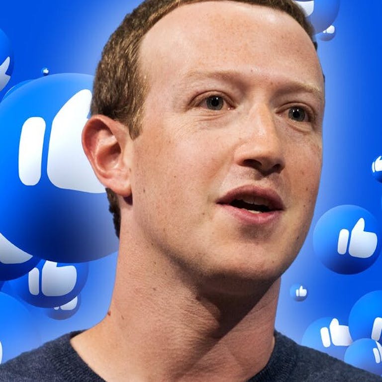 Mark Zuckerberg over facebook like balloons