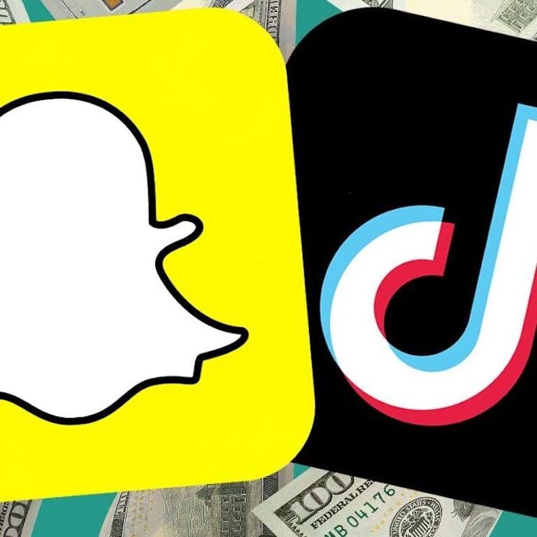 Snapchat and Tiktok logos surrounded by money