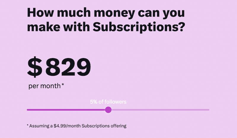 twitter subscription - how much money can you make each month slider