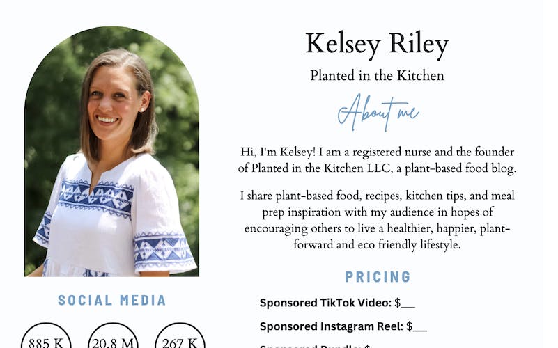 influencer media kit - Kelsey Riley