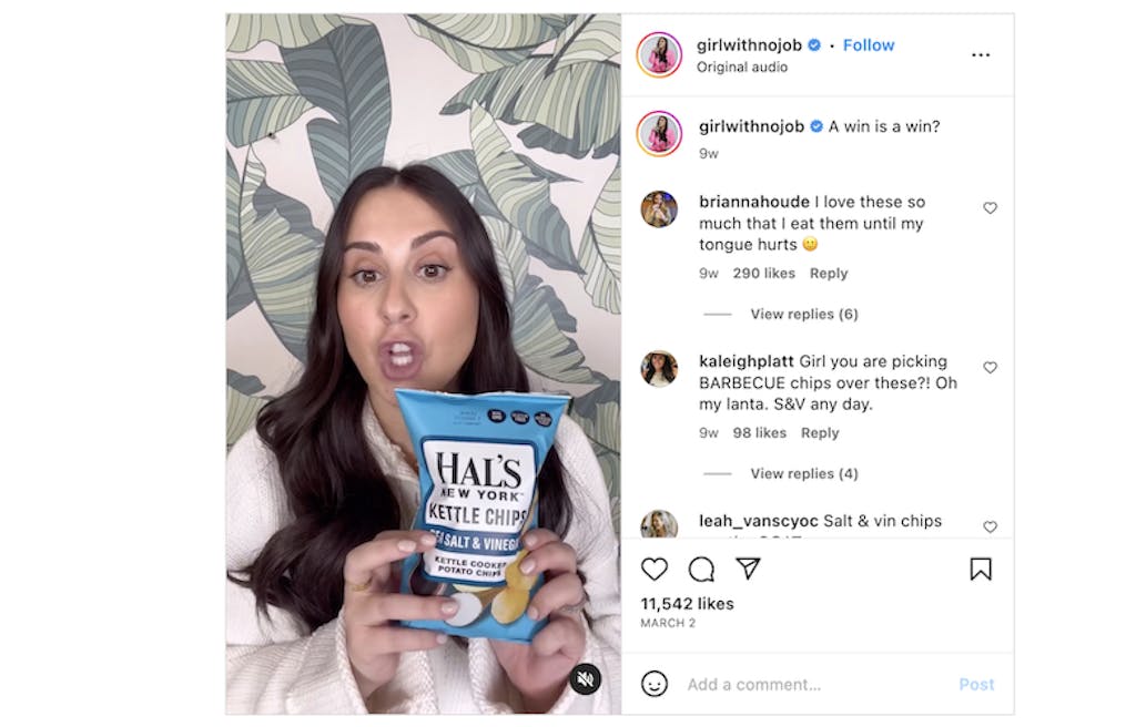 how to be an influencer - girlwithnojob holds up chips