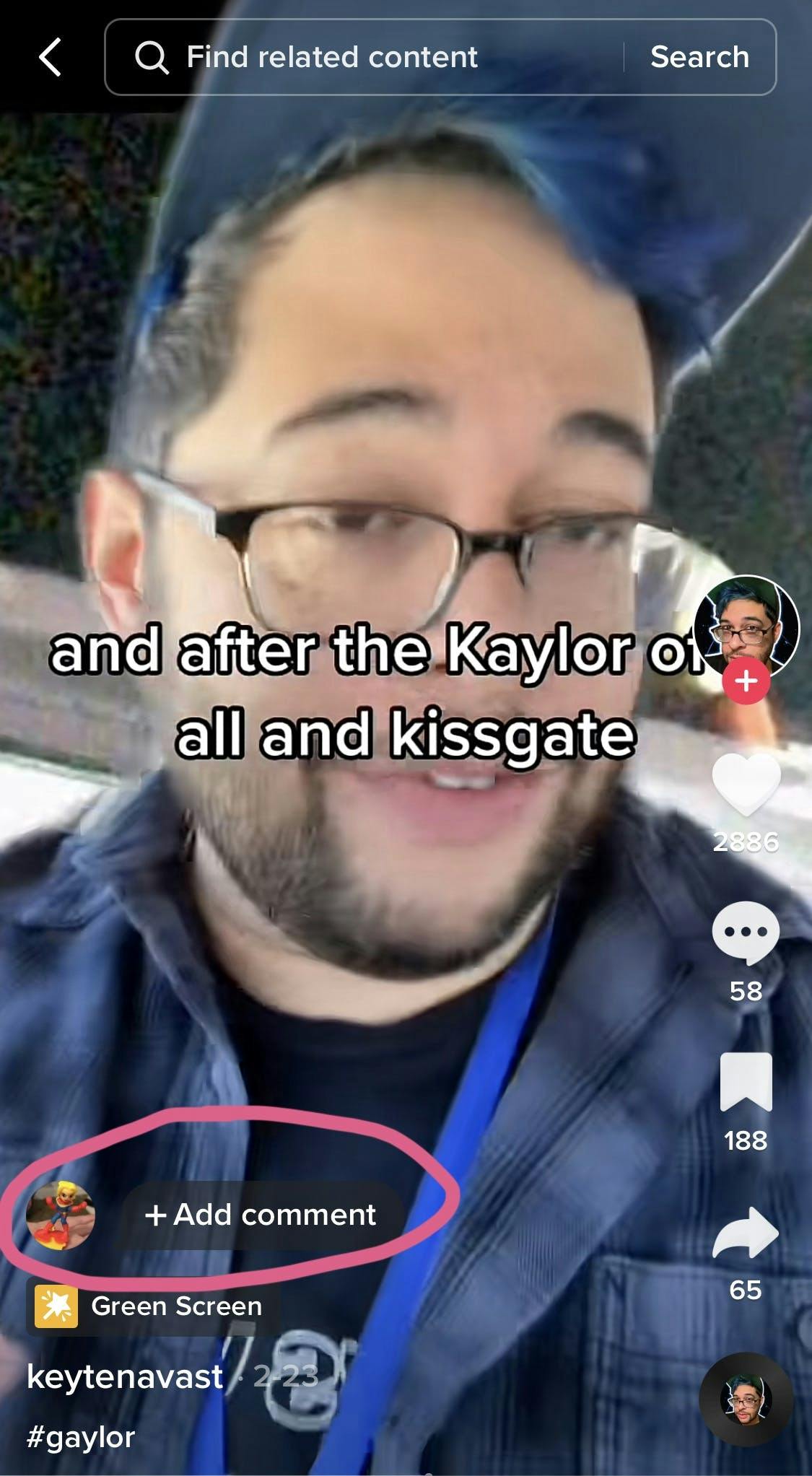 A TikTok video with the "Add comment" option circled