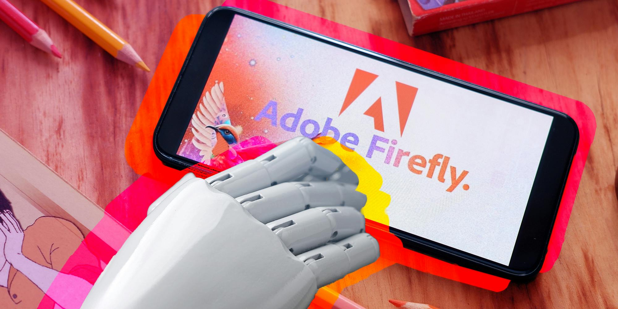 Robot hand using adobe firefly on phone adobe ai