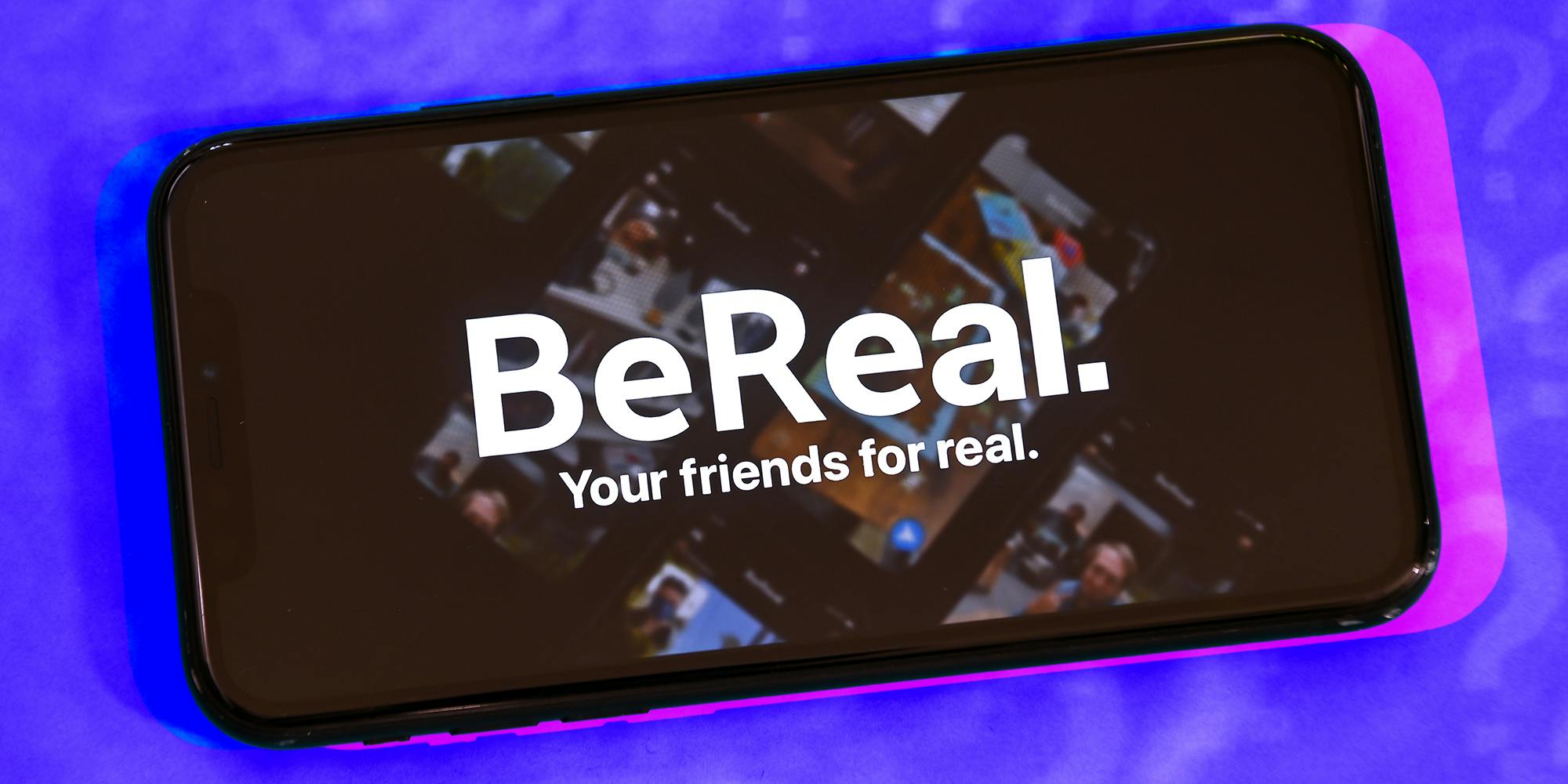 The BeReal app logo on a smartphone screen realpeople
