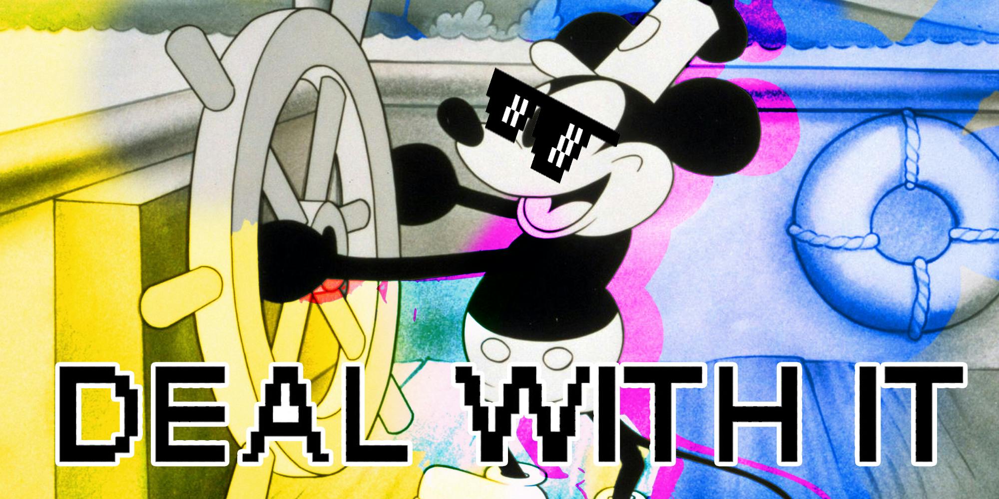Steamboat Willie Mickey Mouse Deal with It Meme