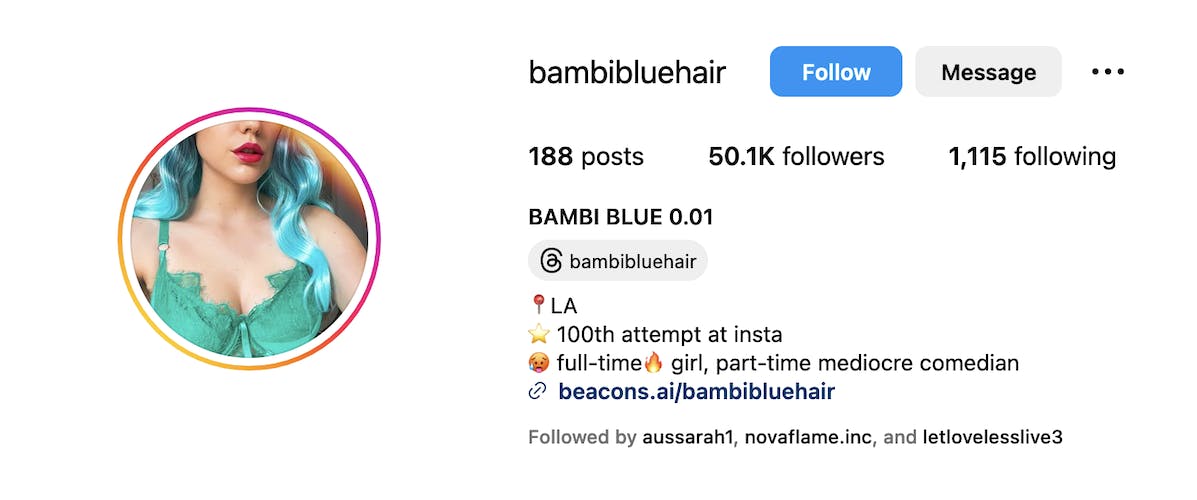 Bambibluehair's Instagram page showing 51,000 followers