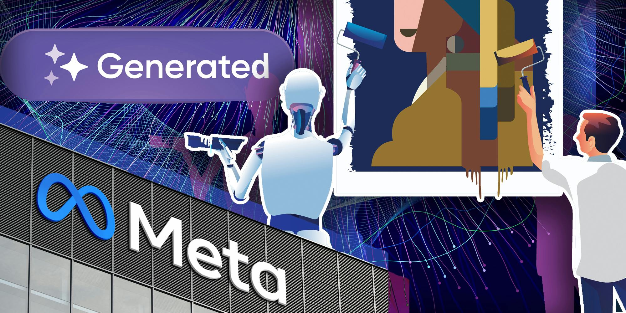 Meta headquarters in front of ai making art