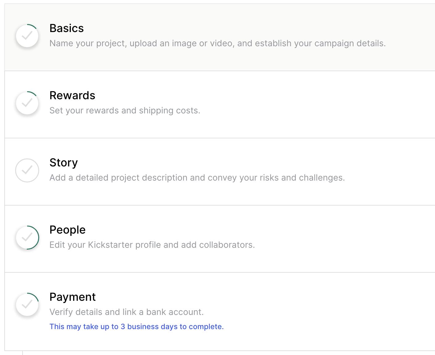 how does kickstarter work - these are the steps you'll need to fill out to launch your campaign 