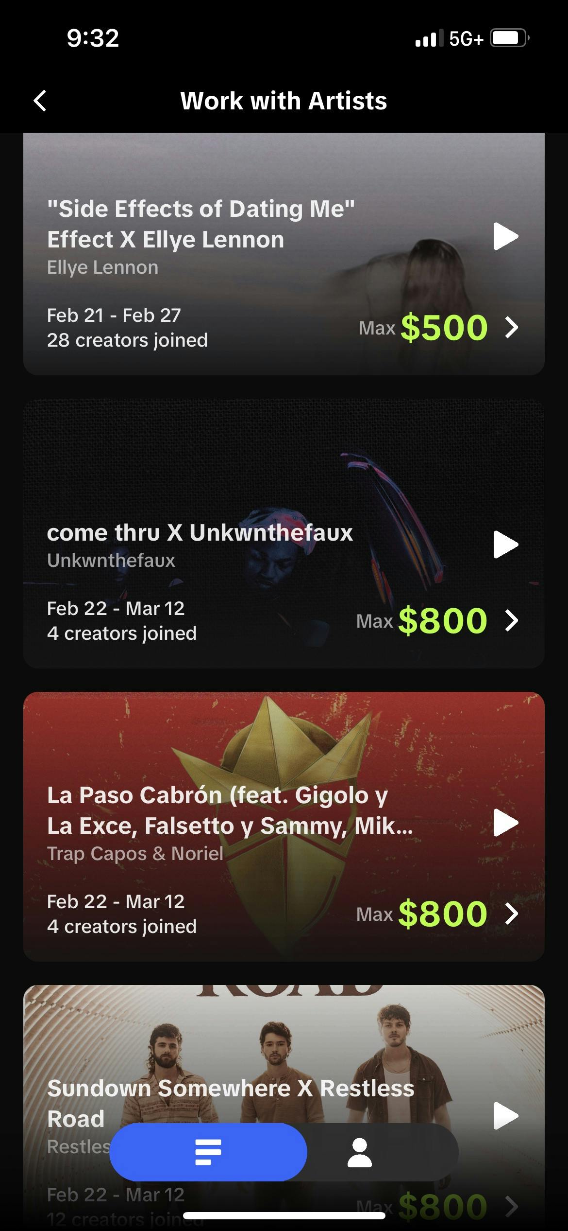 examples of offers for creators from the tiktok work with artists program 