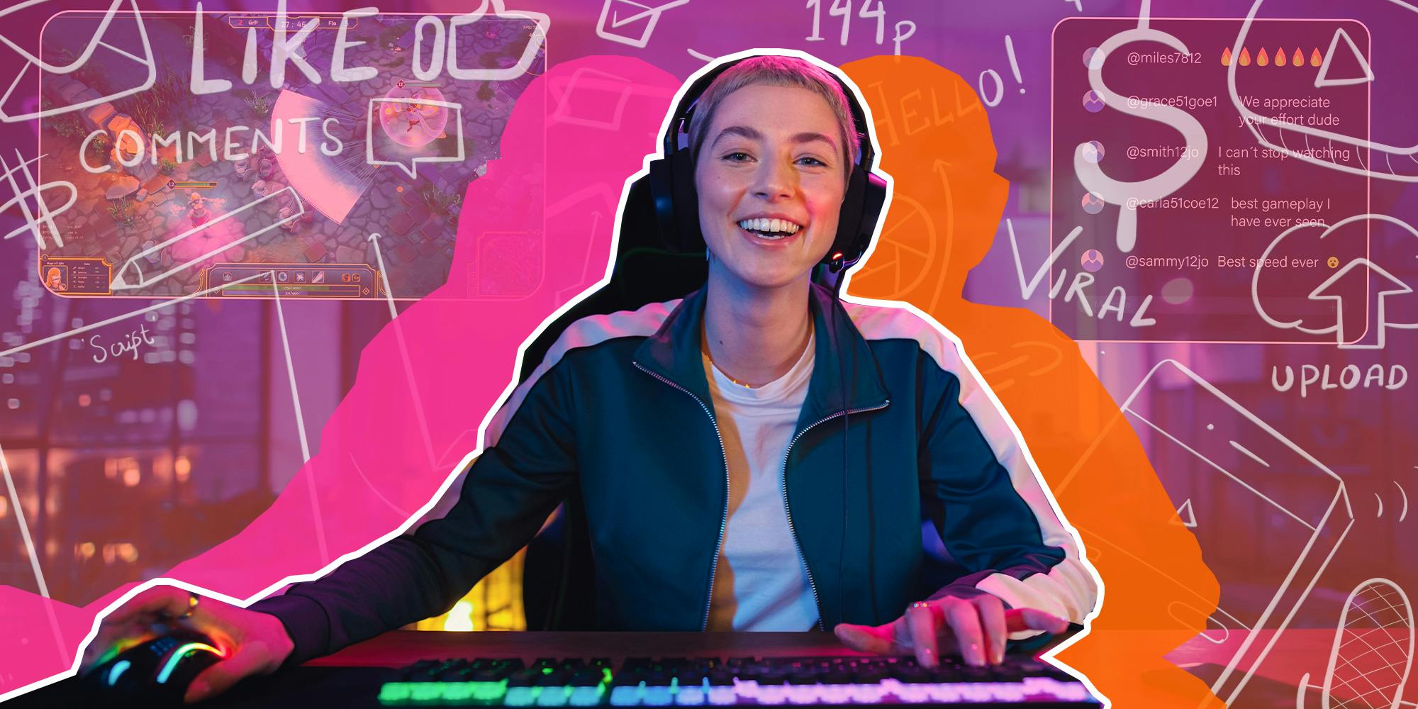 what is the creator economy - Excited Female Streamer Playing a Video Game Online. Stylish Woman Streaming Gameplay from Her Home, Living Room in Modern Flat. Followers Engaging Through Interface During Live Broadcast on Internet.