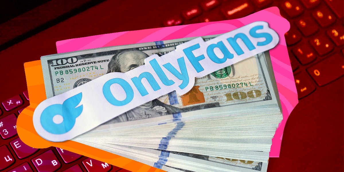 onlyfans payout - a stack of money with the onlyfans logo over it