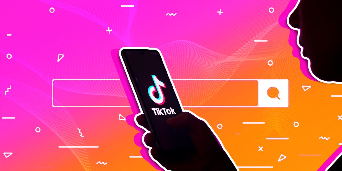 tiktok logo on phone with search bar in background and AI imaqery