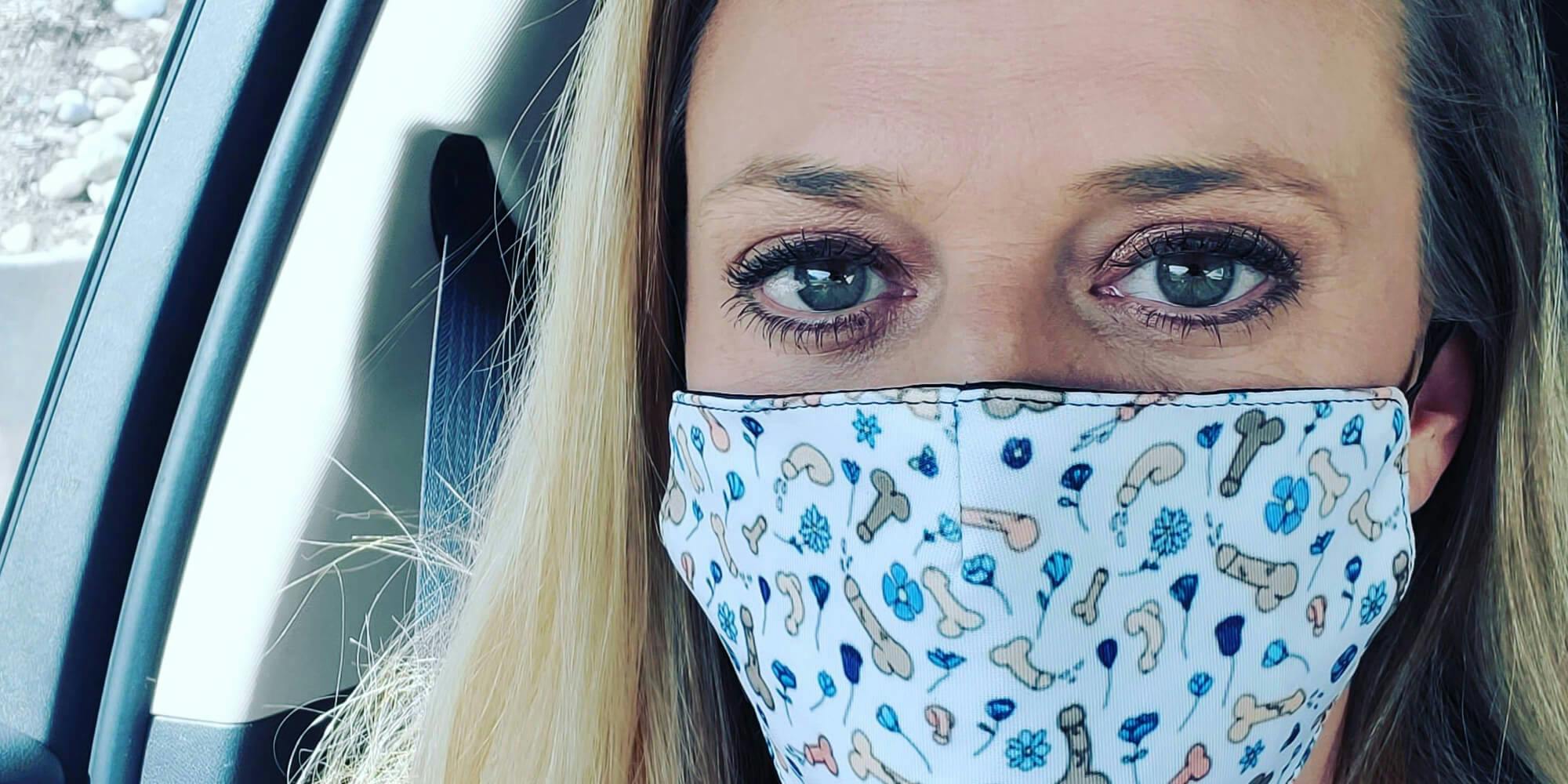 If you can see the NSFW images on this woman’s face mask, you’re probably too close