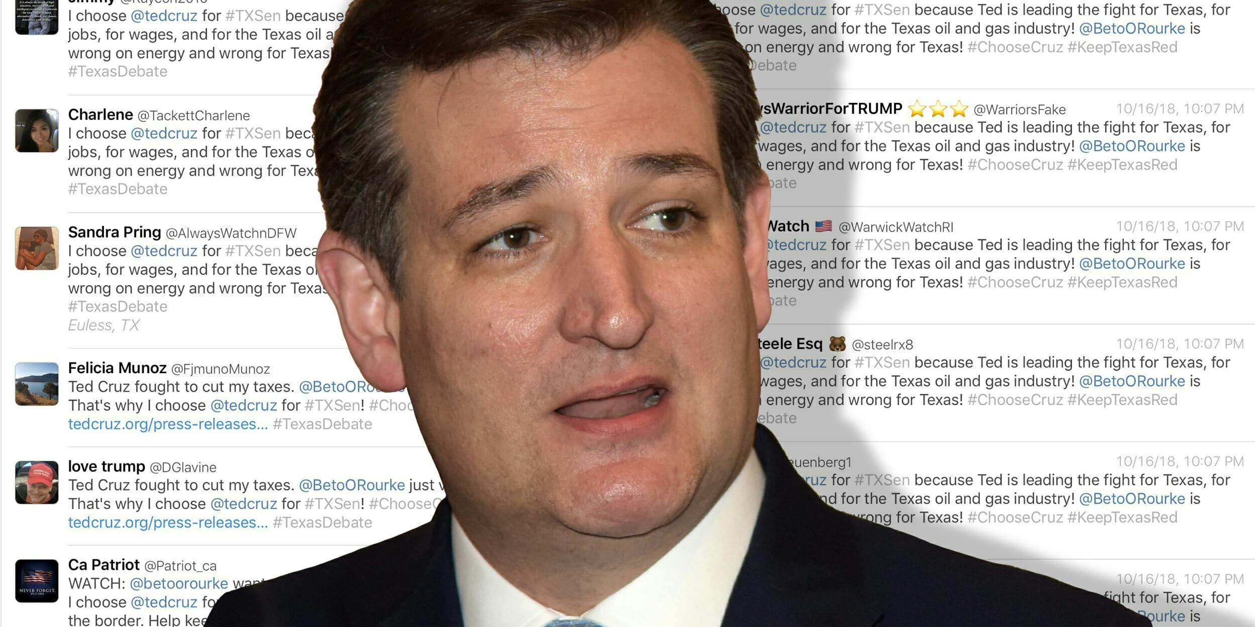 No, Ted Cruz was not utilizing Cambridge Analytica last night to push tweets
